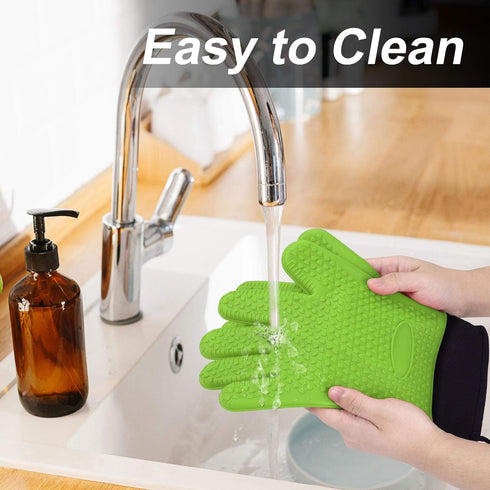uxcell Silicone Oven Mitts, Heat Resistant Gloves, Non-Slip Grip, Kitchen Hand Protection, Green, 1 Pair
