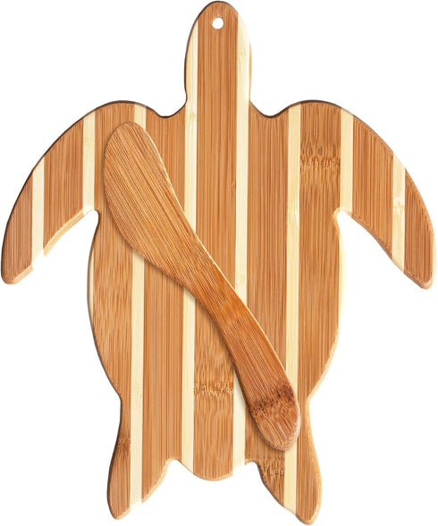 Totally Bamboo Sea Turtle Charcuterie Board Gift Set with Spreader Knife, 11-1/2" x 8-5/8"