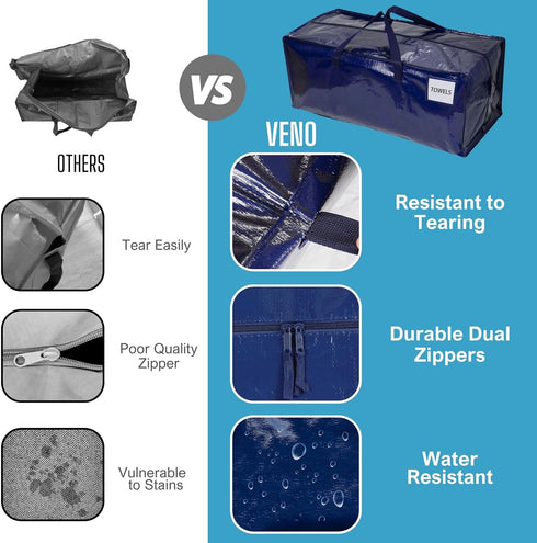 VENO 8 Pack Moving Bags with Backpack Straps, Storage Bins & Packing Supplies (Blue, 8 Pack)