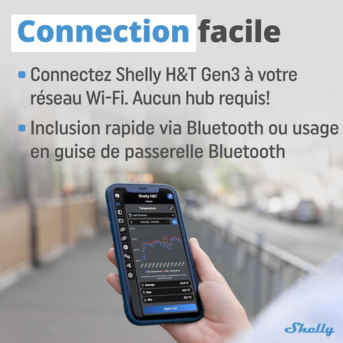 Shelly H&T Gen3 Smart Temperature & Humidity Sensor, Ivory | Wi-Fi & Bluetooth, Remote App Control, LCD Display, Free