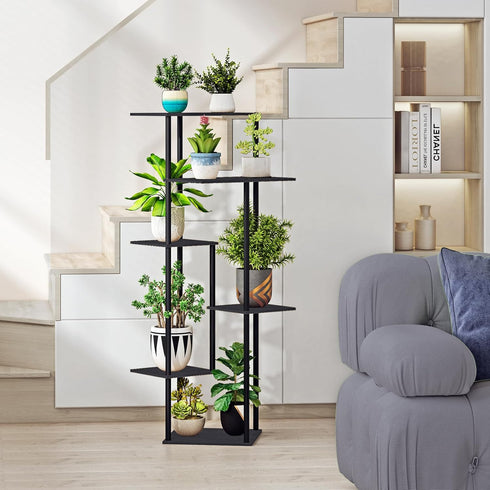 6 HAYOFAMY Tier Plant Stand Indoor, Tall Plant Shelf Metal Wood Multiple, Flower Pot Holder for Living Room Office
