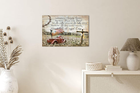 Farmhouse Wall Art, Red Truck Pictures with Inspirational Quotes, Vintage Truck Canvas Prints 12x18 Inch
