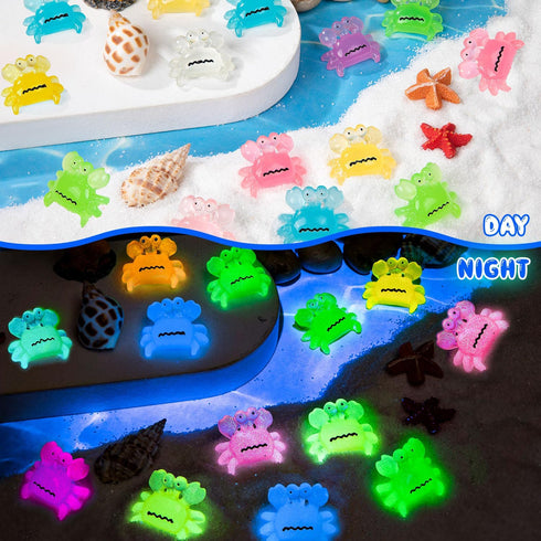 SYWHXY 126PCS (7 Luminous Mini Resin Crabs Cute Crab Figurines Glow in The Dark, Tiny Miniature Crabs Animals for Micro