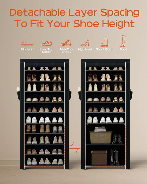 CASAMAYA 10 30 Closet, SRT103B01 Shoe Rack with Covers, Tiers Tall Shoe Rack Organizer, Large Capacity Shoe Shelf