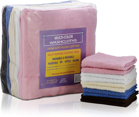 12"x12" (50 Pack) Commercial Simpli-Magic Cotton Wash Cloths Highly Absorbent Soft Towels Terry Washcloth for Face
