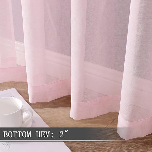 Tollpiz Sheer Curtains Set of 2 Panels | 54 x 63 inches Pink Linen Textured Light Filtering Voile Curtains for Living