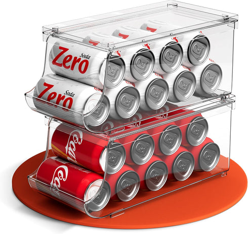 Soda Can Dispenser for Refrigerator with Lid - Durable Drink Organizer, Stackable BPA Free, Holds 9 Cans