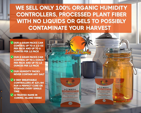 (12) Pack of 100% Organic 62% 8 Gram 2 Way Humidity Controllers for Preserving Herbs Profile and Freshness