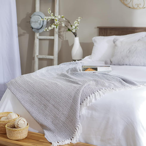 DII Herringbone Striped Collection Cotton Throw Blanket, Gray, 50x60