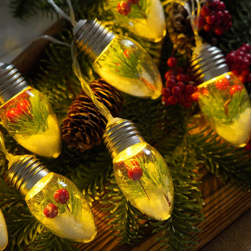 HFXXAD 10 Bulbs Decorate(6.6FT Christmas Lights Indoor, LED Clear Christmas Tree Snow Globe String Lights with Berry
