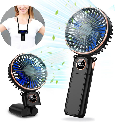 Portable Handheld Fan, 5200mAh Rechargeable, 180° Foldable Mini Hand Held Fan, Max 22 HRS Working, 6 Speeds, LED Display