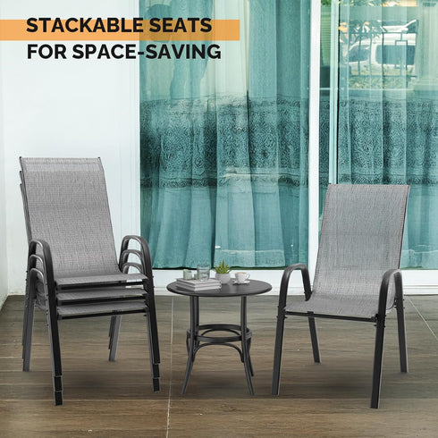 Set 2 VINGLI Patio Chairs of Stackable Outdoor Dining Chairs with Comfortable Sling High Back Chairs and Armrests