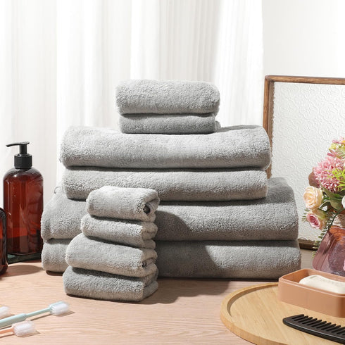24 Set: 2 4 6 8 4 Mixweer Piece Light Grey Microfiber Absorbent Towel Oversized Bath Sheets, Bath Towels, Hand