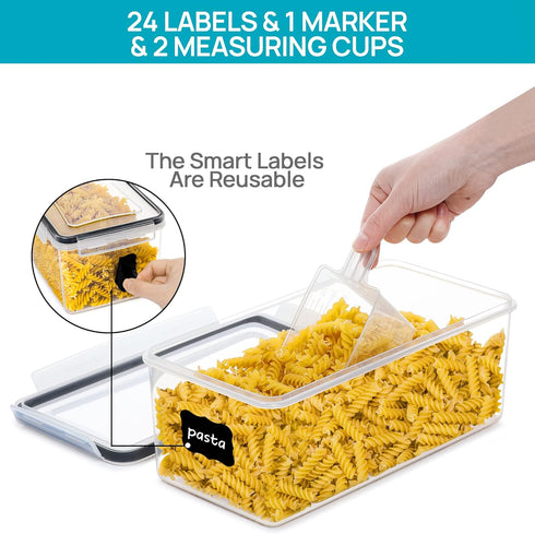 4PCS Set 3.2L, Vtopmart Airtight Food Storage Containers with Lids Plastic Spaghetti Canisters for Pasta organizer, BPA