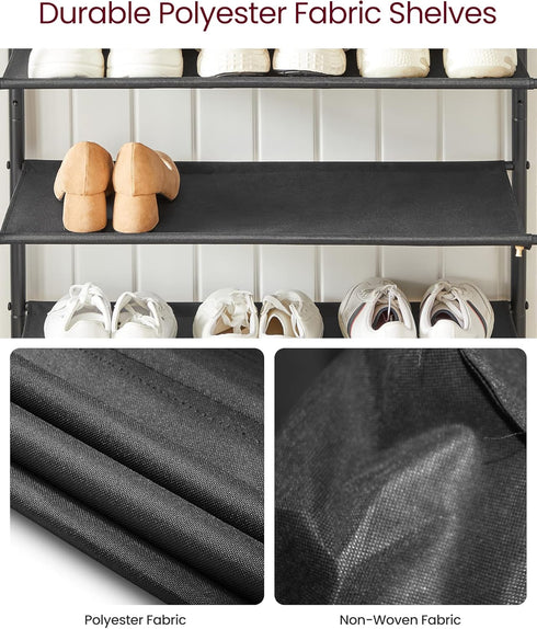 VASAGLE 5 Tier Shoe Rack, Shoe Organizer for Entryway, Holds 12-16 Pairs, with 4 Fabric Shelves, Rustic Brown and Black