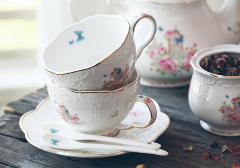 7 Oz Sets Set-Coffee Set FD-TCS11 (Set 6) Jusalpha Porcelain Tea Flower Series Tea Cup and Saucer Cup with Saucer
