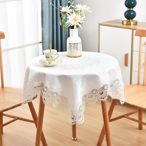 Wolkemer Elegant White Lace Jacquard Small Square Tablecloth for End Side Coffee