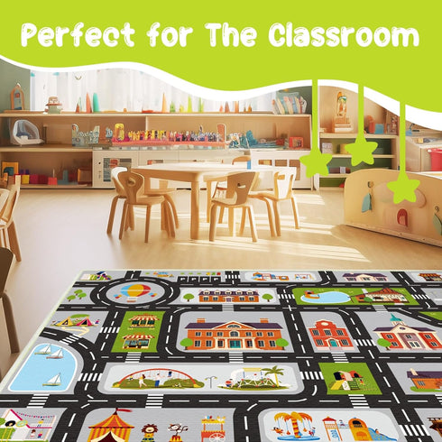 Kids Carpet Car Rug Play Mat - 2.6'x4' Road Rug for Kids, City Life Educational Area Rug with Non-Slip Race Track (Gray)