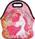 Violet Mist Cute Unicorn Neoprene Lunch Bag, Pink Reusable Insulated Lunch Box with Zipper for Work Gifts