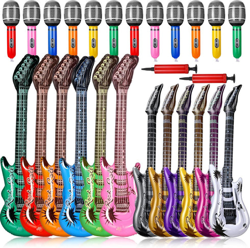 Tradder 24 Pcs Inflatable Rock Star Toy 37 Inch Set, Blow up Guitar