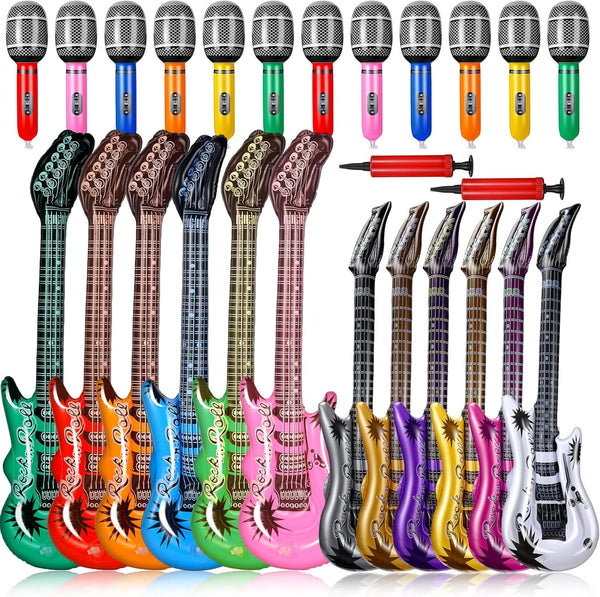 Tradder 24 Pcs Inflatable Rock Star Toy 37 Inch Set, Blow up Guitar