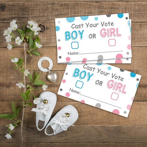 Gender Reveal Party Voting Cards, Baby Shower Game, 50 Cards, Pink and Blue, 3.5 x 2 Inches
