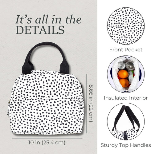 Steel Mill & Co Insulated Lunch Tote Bag for Women, Large Capacity Cooler Lunch Box (Black Dots)
