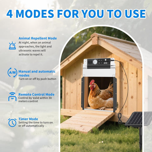 TIANMU Anti-Pinch 4 Automatic Chicken Coop Door, Solar Powered Chicken Coop Door with Timer & Light Sensor, Automatic