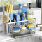Cisily Silver 2-Tier Kitchen Sink Caddy Organzier Rack with Flexible Dish Brush