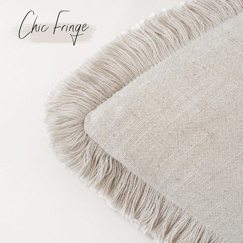 Foindtower Set of 2 Decorative Linen Fringe Throw Pillow Covers, Boho Farmhouse Cushion Cover for Couch Bed Decor