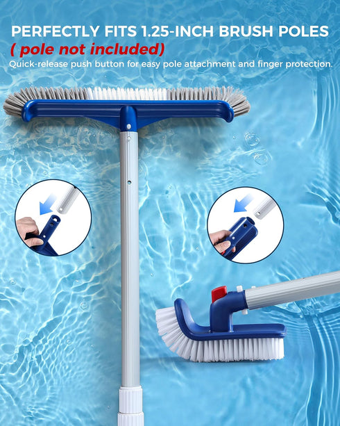 Snuvid 3-in-1 Set 17.5" Set Full-Coverage Pool Brush Head - Includes Long Brush, Rotatable Handheld/Extension Pole