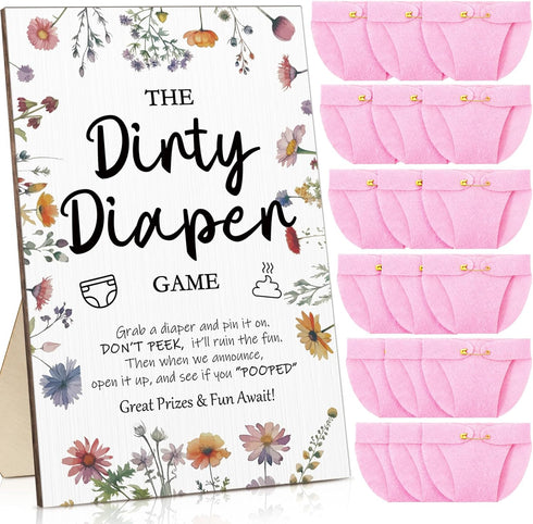 Roowest 51 Pcs Dirty Diaper Baby Shower Games Funny Wooden Sign with