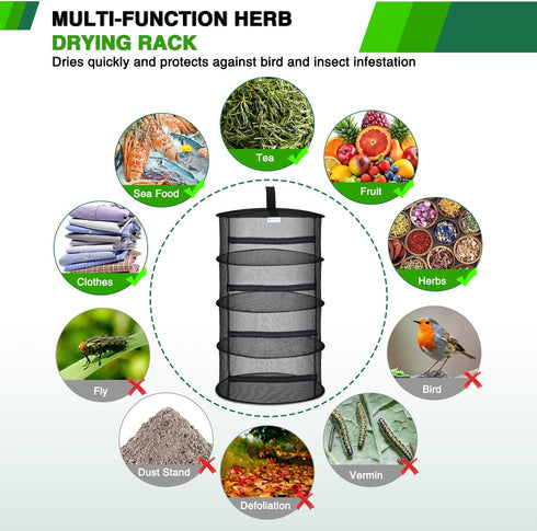 4 18" Closets Yesker Layer Herb Drying Rack Hanging Mesh Net Foldable Plant Drying Racks Diameter with Black Zipper