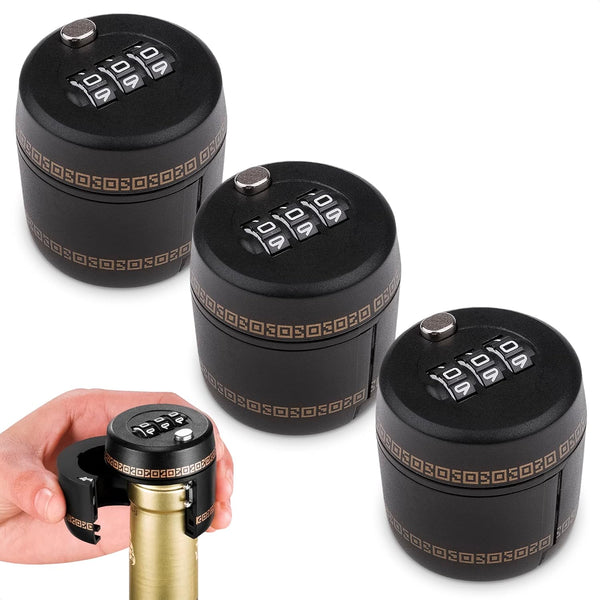 3 Pcs Wine Bottle Lock Cap - 1-1.1in Soda Lock Cap Liquor Bottle Locking Caps for Password Bottle Security