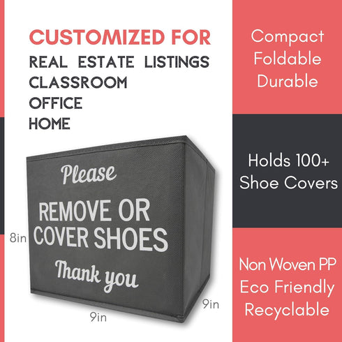 Disposable Shoe Cover Box for Realtor Listings and Open Houses, Please Cover or Remove Shoes Bin (Grey)