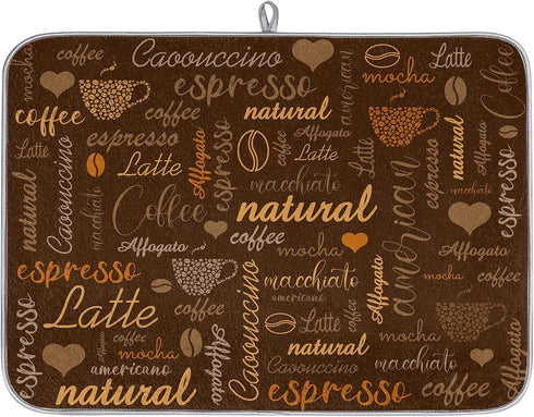 Coffee Dish Drying Mat for Countertops - Quick Dish Drying Mat for Kitchen Counter, 18"x24", Brown