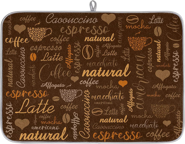 Coffee Dish Drying Mat for Countertops - Quick Dish Drying Mat for Kitchen Counter, 18"x24", Brown