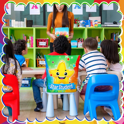 2 Pieces Star Student Chair Cover for Kids, Colorful Seat Cover for Classroom, Office, Home Party, 18.9 x 15.75 Inches
