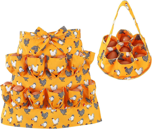 Egg Collecting Apron and Basket, 12 Pouches Chicken Egg Apron, 7 Pouches
