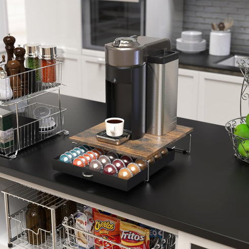 DecoBrothers Supreme Vertuoline Drawer, Holds 30 Big or 60 Small Vertuoline Pods, Rustic Brown