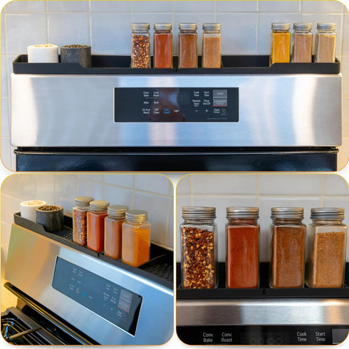 30 Inch TEO Magnetic Stove Top Shelf - Silicone Over the Stove Spice Rack for Kitchen Gadgets Storage Organization