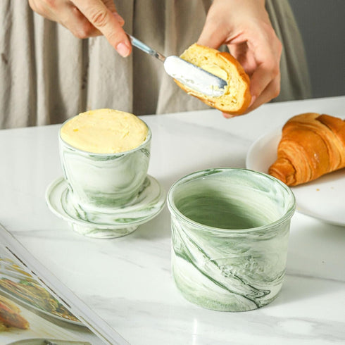 6 OZ Counter, Ceramic Butter Crock, Butter Keeper for French Butter Dish Big Capacity green