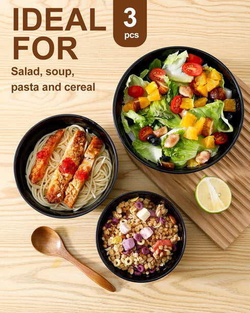 Hasense Mixing Bowls Set of 3, Large Ribbed Black Bowls 1.5/1/0.5 Qt for Kitchen, Cooking, Baking & Serving