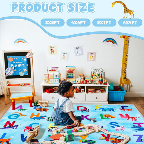 Classroom Rug Elementary Colorful Alphabet Kids Rugs for Playroom Machine Washable Nursery Rugs for ChildrenToddlers