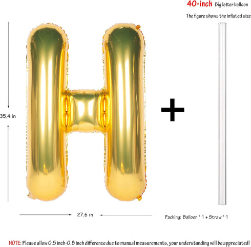 Letter Balloons 40 Inch Giant Jumbo Helium Foil Mylar for Party Decorations, Gold H