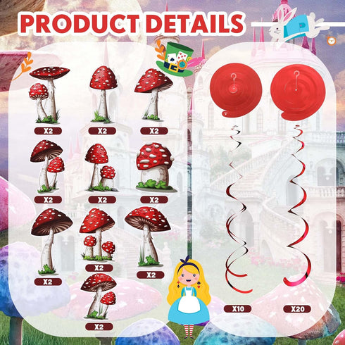 30 Pieces Birthday Party Decorations Mushroom Hanging Swirls Ceiling Streamers Mushroom Party Supplies Wonderland Foil