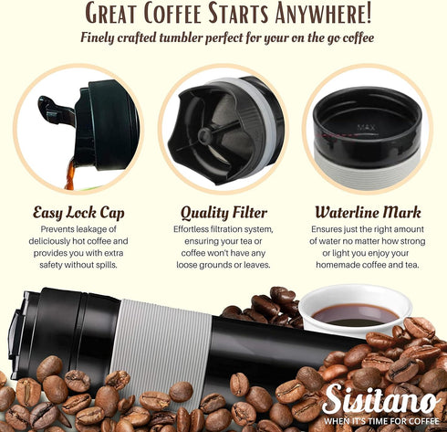 2in1 Travel French Press Coffee Maker, Portable 11.8 oz Tumbler for Ground Coffee & Tea Leaves, Iced Coffee Mug
