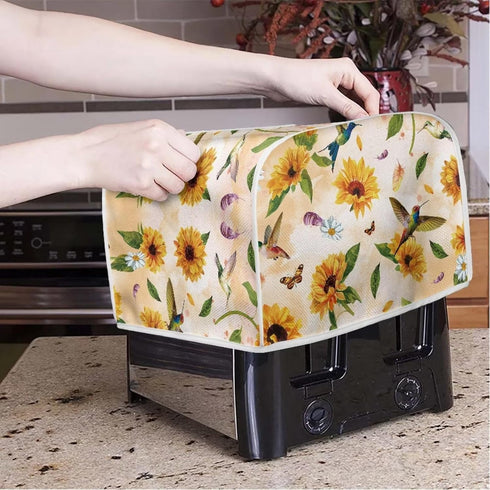 Hummingbird Sunflower Print 4 Slice Toaster Covers, Daisy Butterfly Print Kitchen Appliance Dustproof Cover