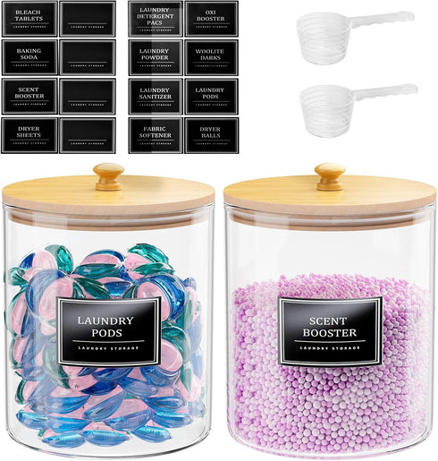 HomePekite 2 Pack Glass Laundry Pods Container, Clear Laundry Room Organization Containers with