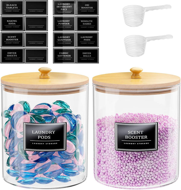 HomePekite 2 Pack Glass Laundry Pods Container, Clear Laundry Room Organization Containers with